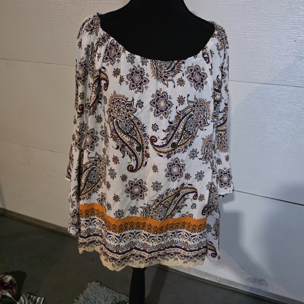 Fever Paisley Print Blouse - Cream and Orange